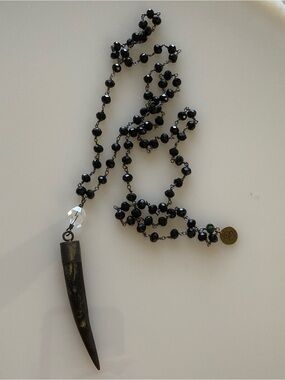 Black Faceted Swarovski Beads & Tusk Necklace
